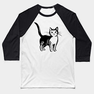 Stick figure cat in black ink Baseball T-Shirt